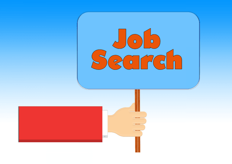 Dlon trzymajaca tabliczke z napisem Job Search — grafika ilustracyjna